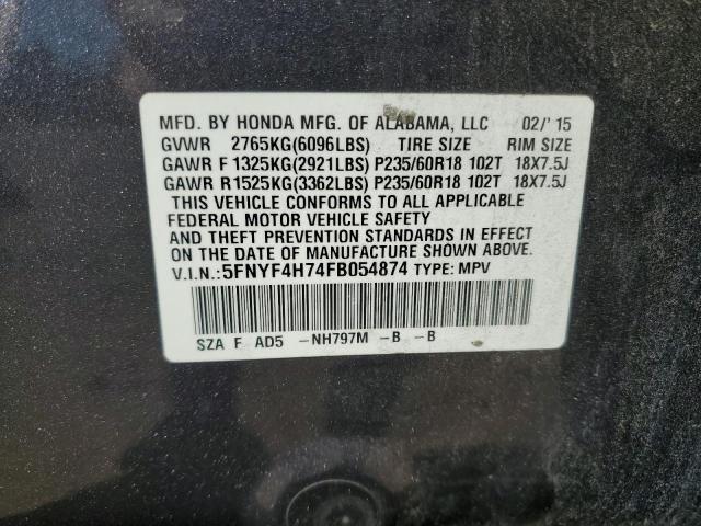 5FNYF4H74FB054874 Honda PILOT EXLN
