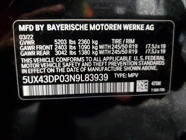 5UX43DP03N9L83939 BMW X3 Sdrive30i