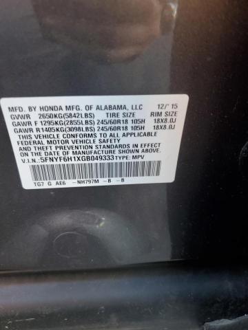 5FNYF6H1XGB049333 Honda PILOT LX