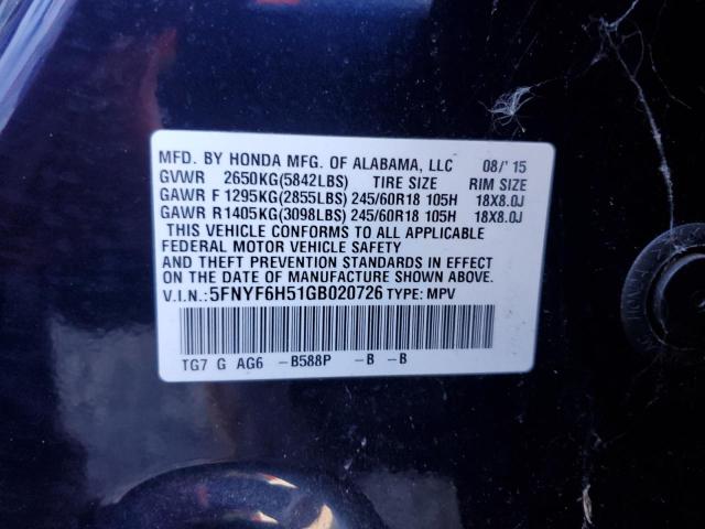 5FNYF6H51GB020726 Honda PILOT EXL