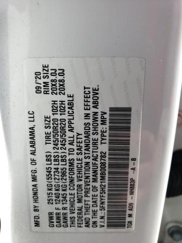 5FNYF5H21MB008782 Honda PILOT SE