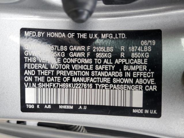 SHHFK7H69KU227616 Honda CIVIC EX