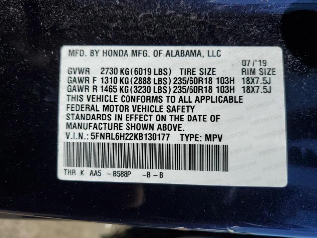 5FNRL6H22KB130177 Honda ODYSSEY LX