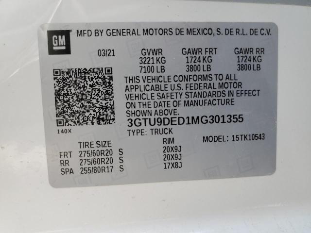 3GTU9DED1MG301355 GMC Sierra K1500 Slt
