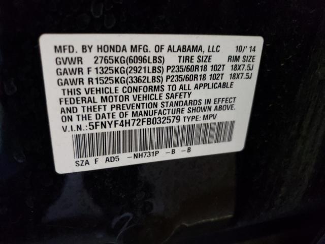 5FNYF4H72FB032579 Honda PILOT EXLN