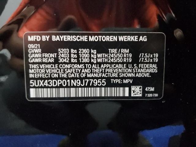 5UX43DP01N9J77955 BMW X3 Sdrive30i