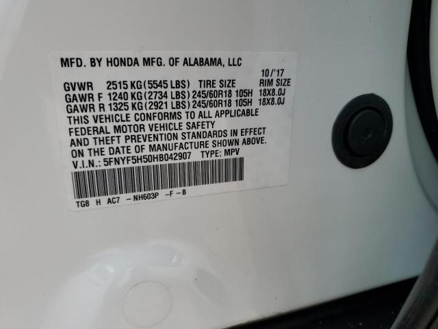 5FNYF5H50HB042907 Honda PILOT EXL