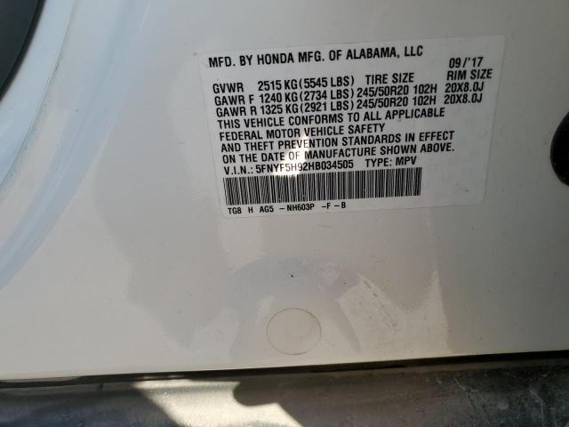 5FNYF5H92HB034505 Honda Pilot Touring