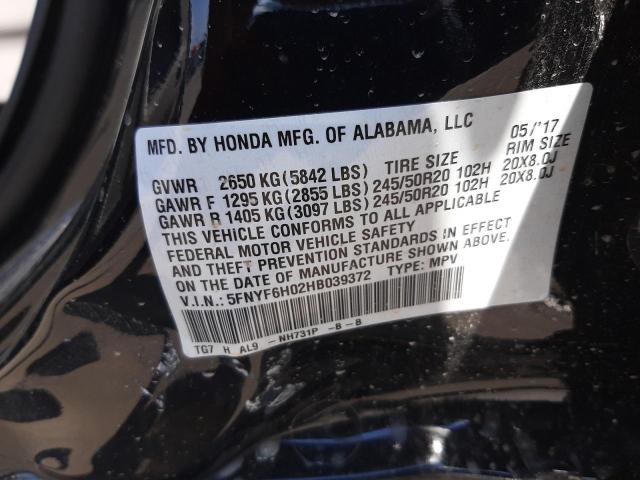 5FNYF6H02HB039372 Honda Pilot Elite
