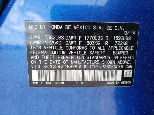 3HGGK5G51FM763000 Honda FIT LX