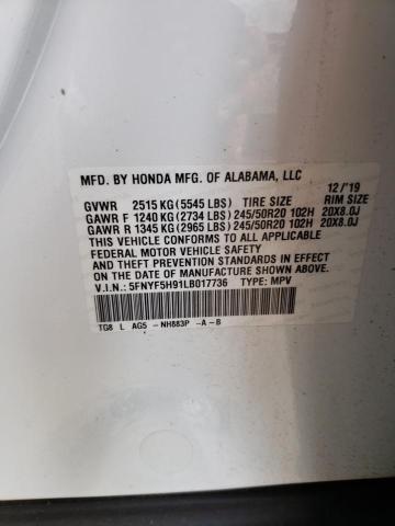 5FNYF5H91LB017736 Honda Pilot Touring