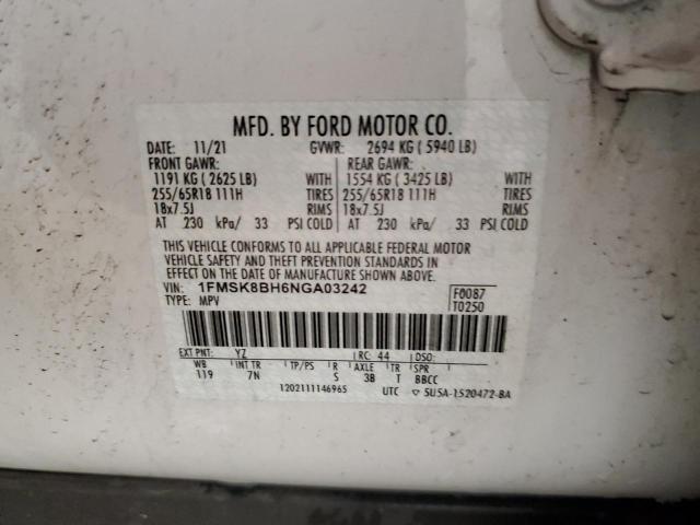1FMSK8BH6NGA03242 Ford Explorer