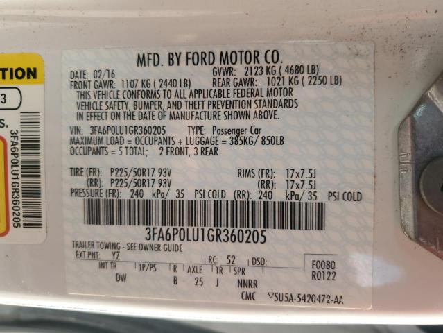 3FA6P0LU1GR360205 Ford FUSION SE