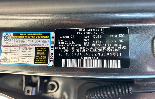 5XXG14J22NG105311 KIA K5 LXS