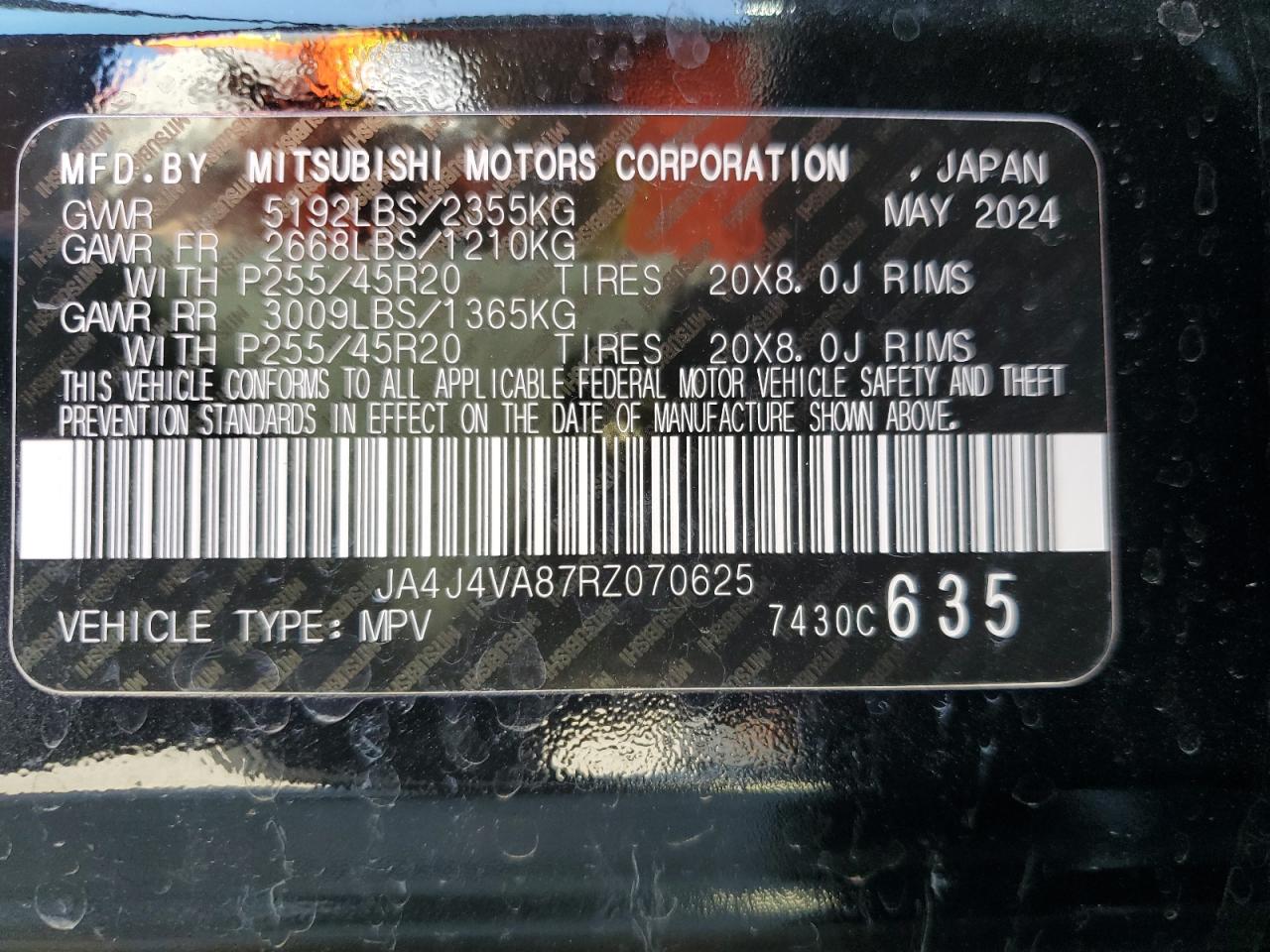 JA4J4VA87RZ070625 Mitsubishi Outlander