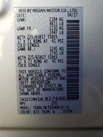 5N1ET2MV1HC827686 Nissan Rogue Sv H