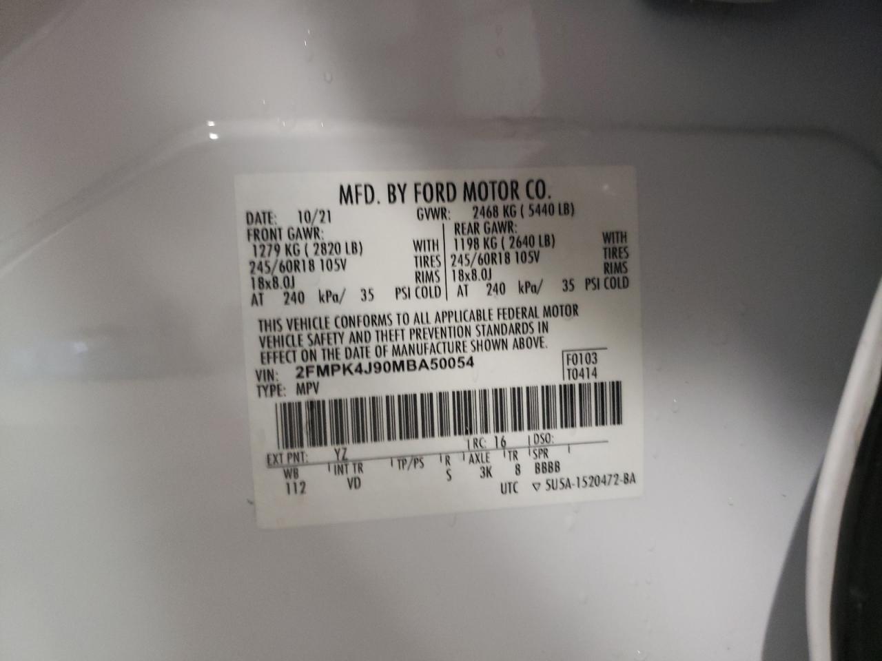 2FMPK4J90MBA50054 Ford EDGE SEL