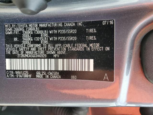 2T2BZMCA5GC046929 Lexus RX 350 BAS