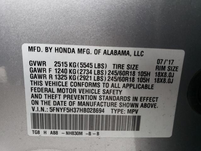 5FNYF5H37HB028694 Honda Pilot Ex