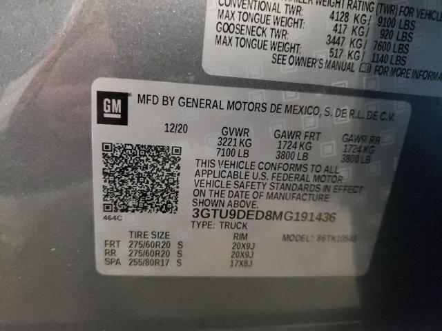 3GTU9DED8MG191436 GMC Sierra K1500 Slt