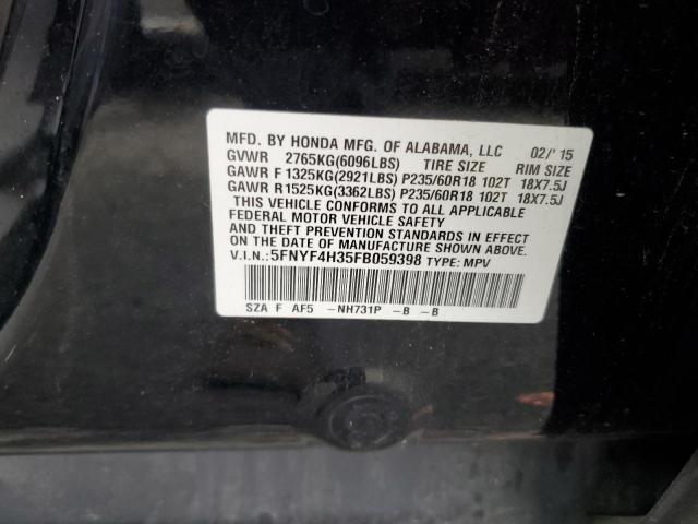 5FNYF4H35FB059398 Honda PILOT SE