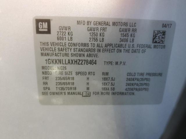 1GKKNLLAXHZ278464 GMC ACADIA SLE