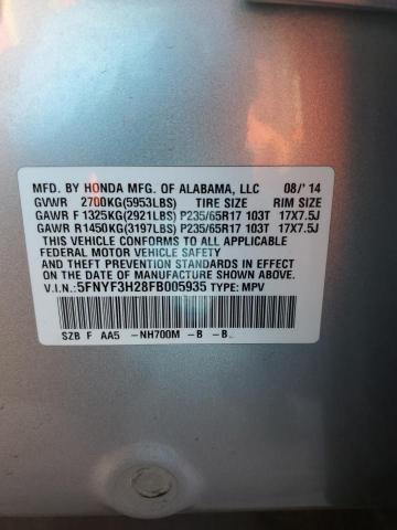 5FNYF3H28FB005935 Honda PILOT LX