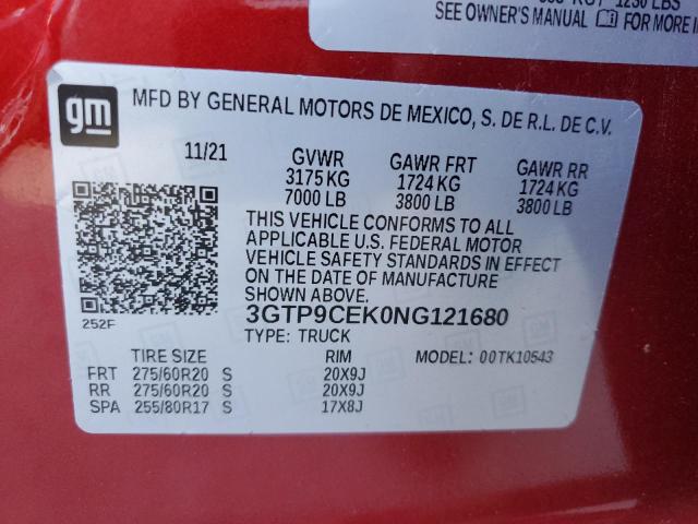 3GTP9CEK0NG121680 GMC Sierra Limited K1500 Elevation