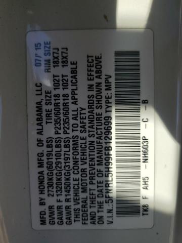 5FNRL5H99FB129699 Honda Odyssey Touring
