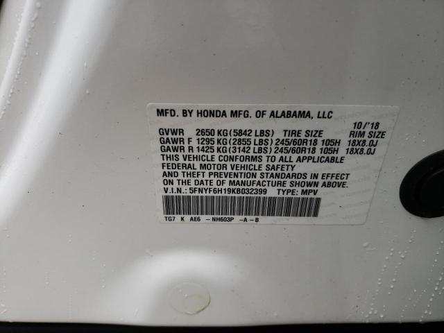 5FNYF6H19KB032399 Honda PILOT LX