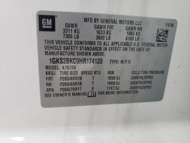1GKS2BKC9HR174120 GMC YUKON SLT