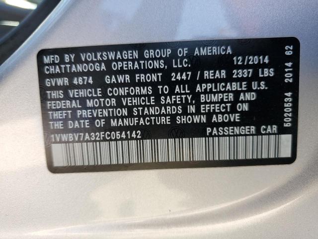 1VWBV7A32FC054142 Volkswagen PASSAT SE