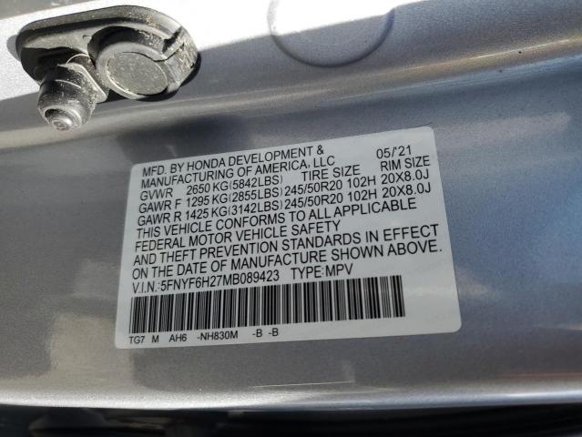 5FNYF6H27MB089423 Honda PILOT SE