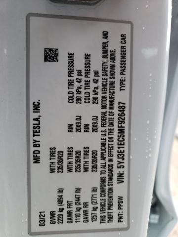 5YJ3E1EC5MF926487 Tesla MODEL 3