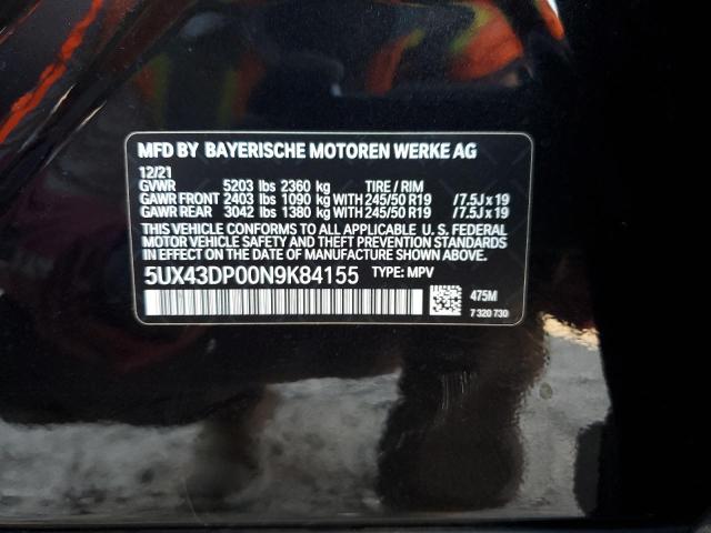 5UX43DP00N9K84155 BMW X3 Sdrive30i