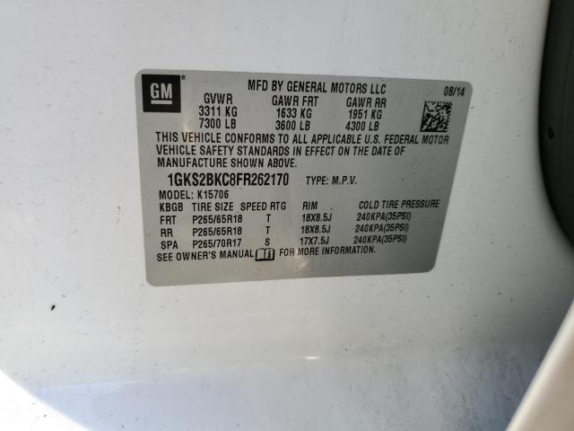 1GKS2BKC8FR262170 GMC YUKON SLT