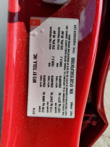 5YJ3E1EAXJF041860 Tesla MODEL 3