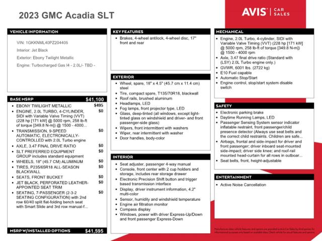 1GKKNML40PZ204405 GMC ACADIA SLT