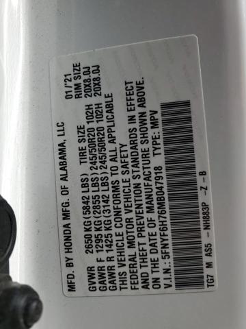 5FNYF6H76MB047918 Honda Pilot Black