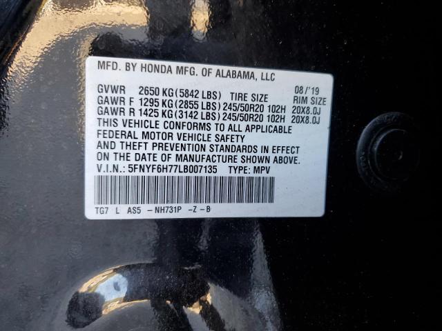 5FNYF6H77LB007135 Honda Pilot Black