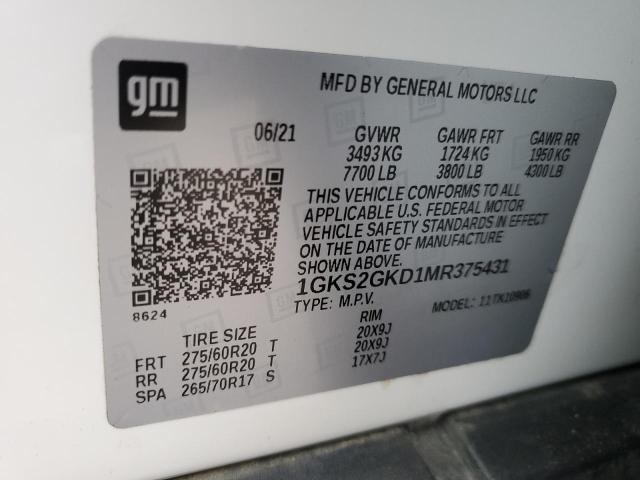 1GKS2GKD1MR375431 GMC Yukon Xl K1500 Slt
