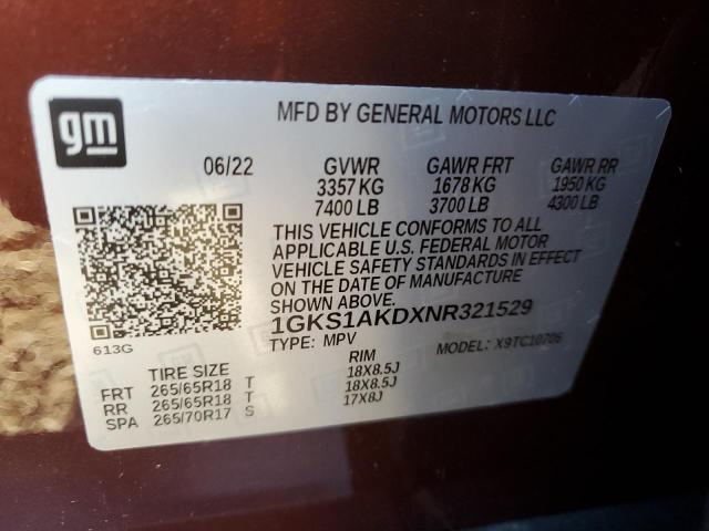 1GKS1AKDXNR321529 GMC YUKON SLE