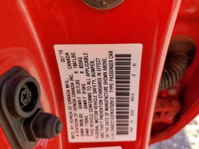 2HGFC1E57KH702912 Honda CIVIC SI