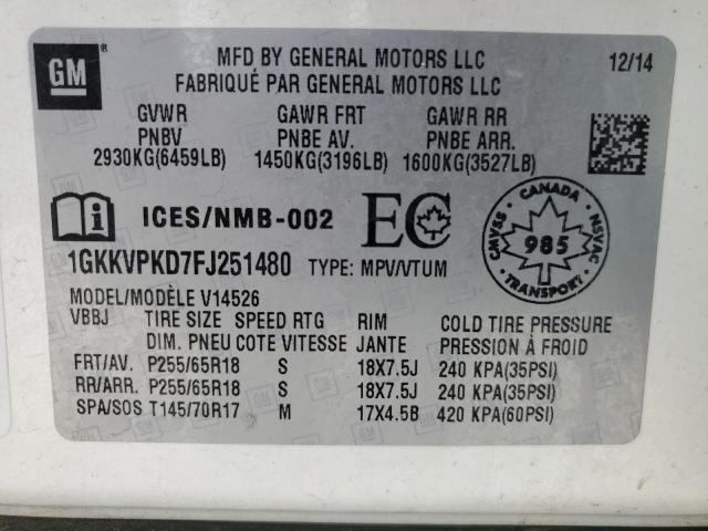 1GKKVPKD7FJ251480 GMC ACADIA SLE