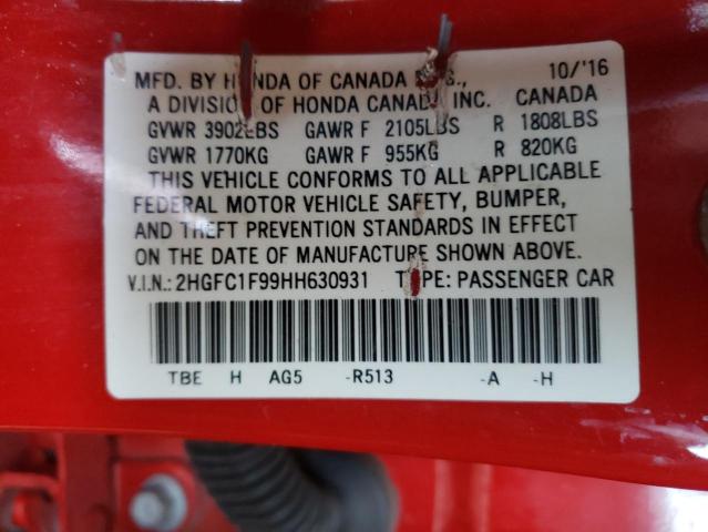 2HGFC1F99HH630931 Honda Civic Touring