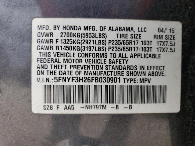 5FNYF3H26FB030901 Honda PILOT LX