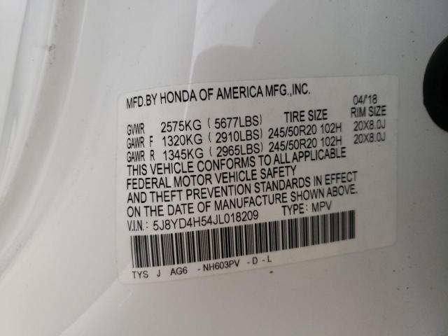 5J8YD4H54JL018209 Acura Mdx Technology
