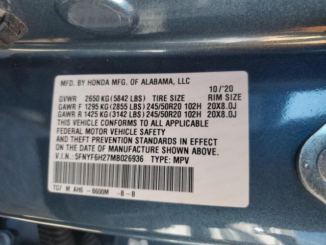 5FNYF6H27MB026936 Honda PILOT SE