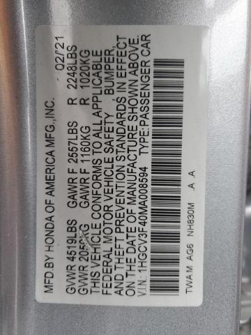 1HGCV3F40MA008594 Honda Accord Hybrid Ex