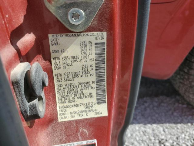 1N6AD0CW8GN791025 Nissan Frontier Sv